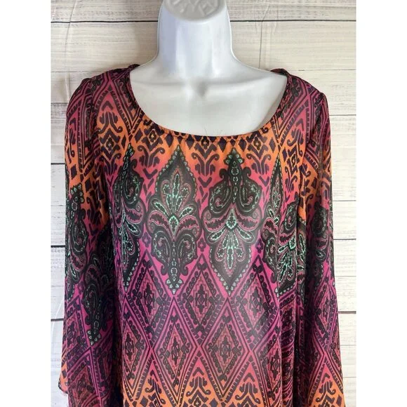 Ivy Jane Size S Boho Festival Fringe Kimono Bell Sleeve Asymetrical Sheer Blouse - Picture 6 of 12